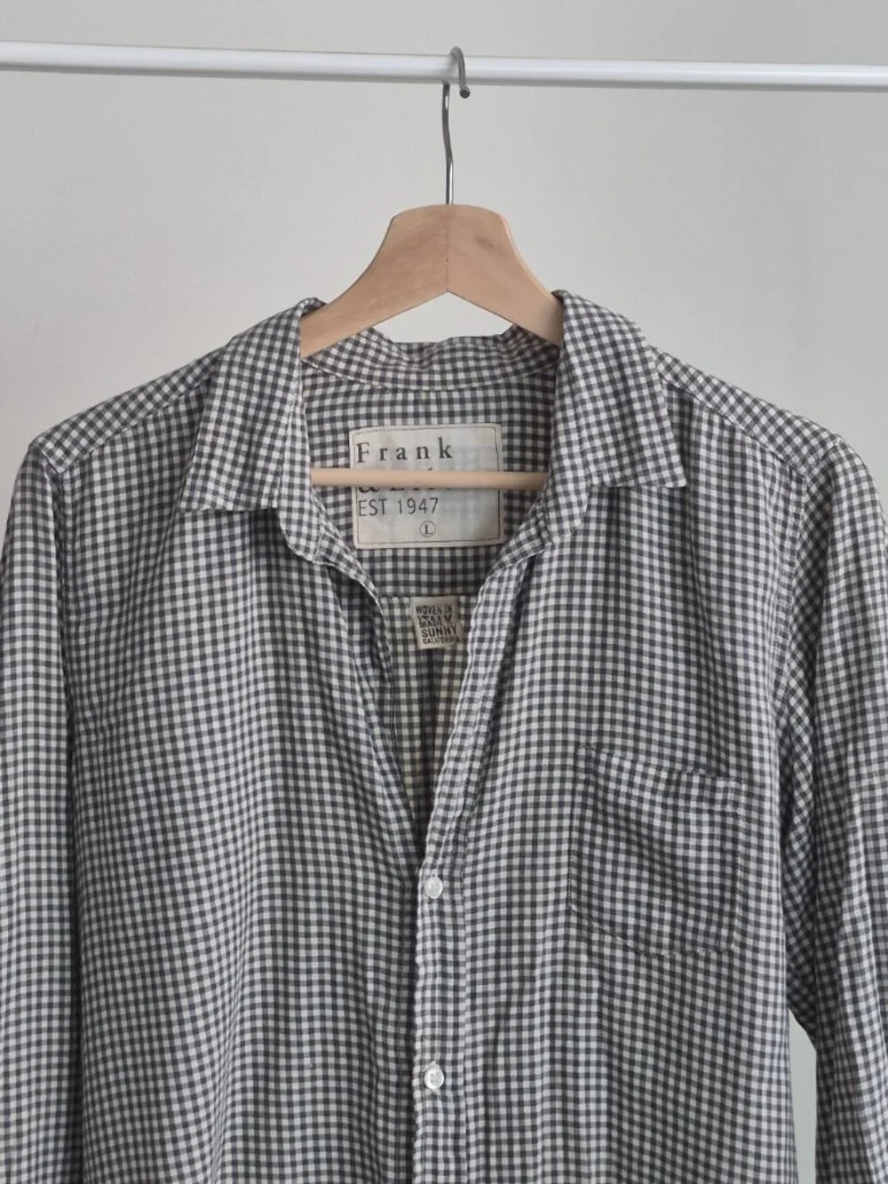 Frank & Eileen Barry Shirt Women’s L Gray White Gingham 100% Cotton Made USA